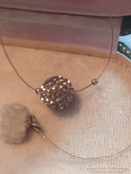 New silver twice as nice necklace with spherical crystal silver pendant for sale!