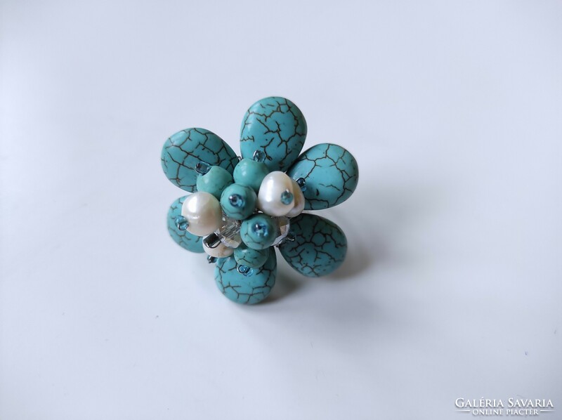 Turquoise and pearl ring