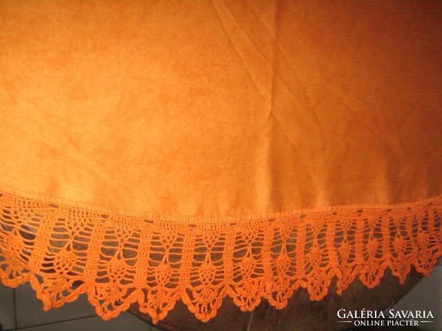 Beautiful huge cheerful orange colored handmade round tablecloth