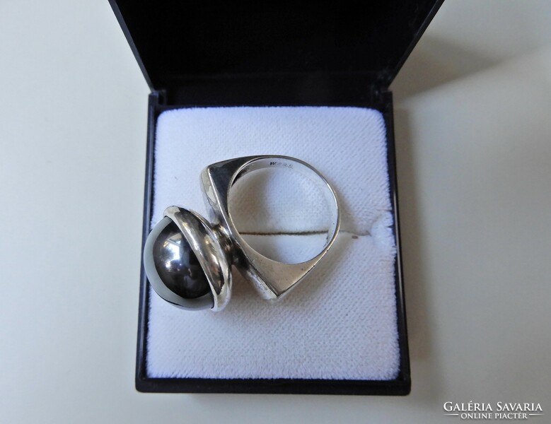 Old Danish w.& S. Sørensen silver ring with large hematite stone