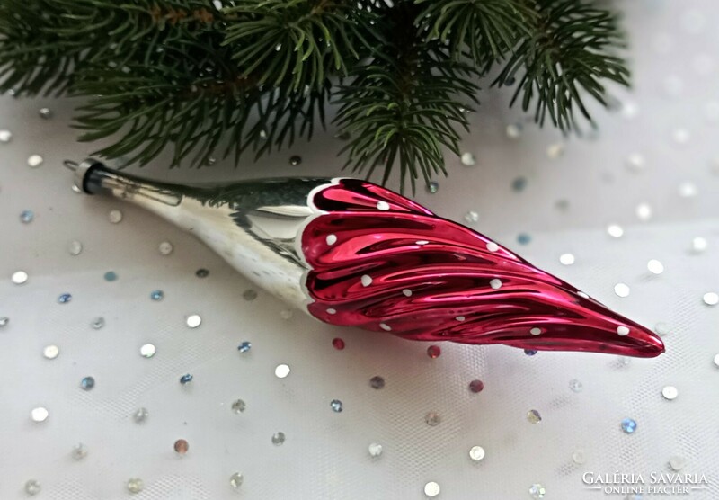 Üveg piros pöttyös karácsonyfa dísz 17cm