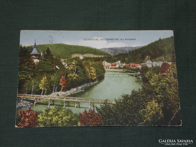 Képeslap, Postkarte,GIESSHÜBL SAUERBRUNN bei Karlsbad, Csehország Karlovy Vary