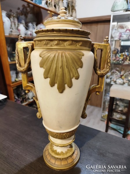 Large royal dux art nouveau vase with lid