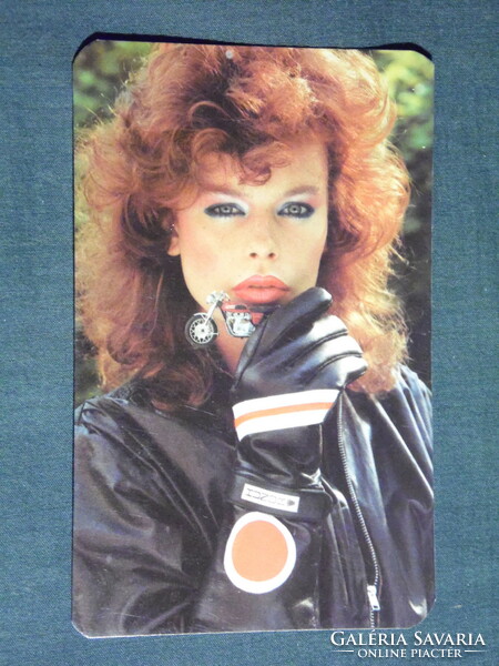 Kártyanaptár,HUNOR kesztyű bőrgyár,Pécs ,erotikus női modell, motoros kesztyű,1986,   (4)
