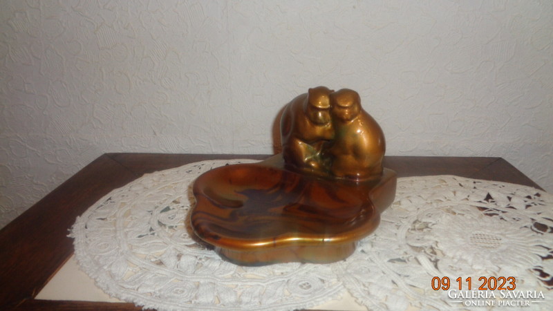 Zsolnay eozin, monkey business card holder, 13 cm