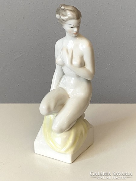 Kneeling female nude painted Raven House porcelain statue 30 cm