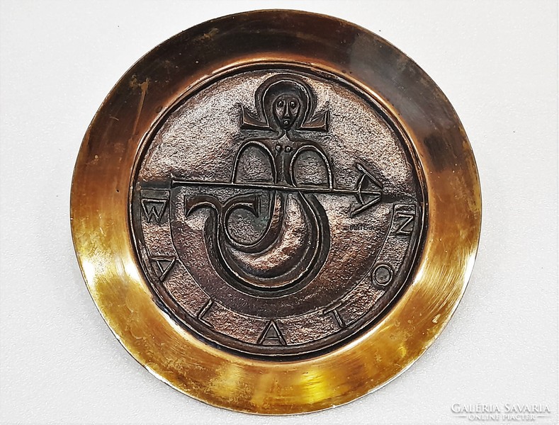 János Máté (1938 - 2014): Balaton mermaid - cast bronze decorative wall plate