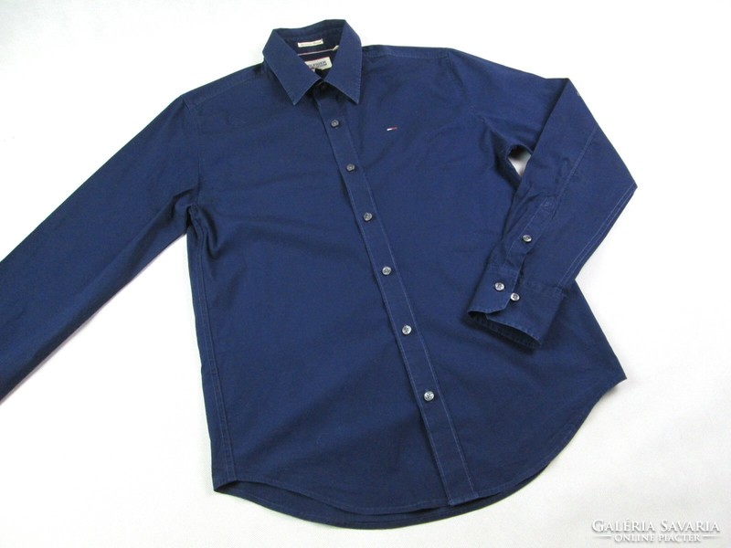 Original tommy hilfiger (s) elegant night navy long sleeve men's elastic shirt