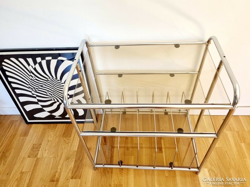Bauhaus-style tubular frame vintage shelf, media stand