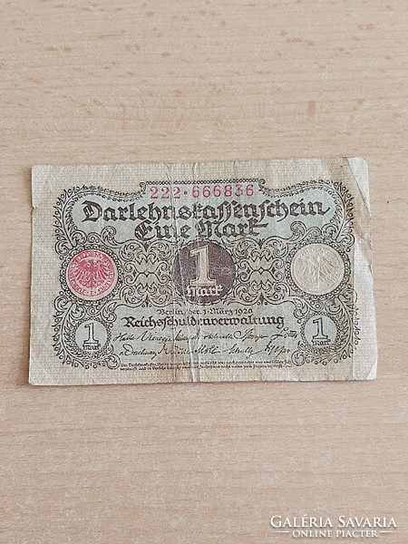Germany 1 mark 1920 darlehnkassenschein 222