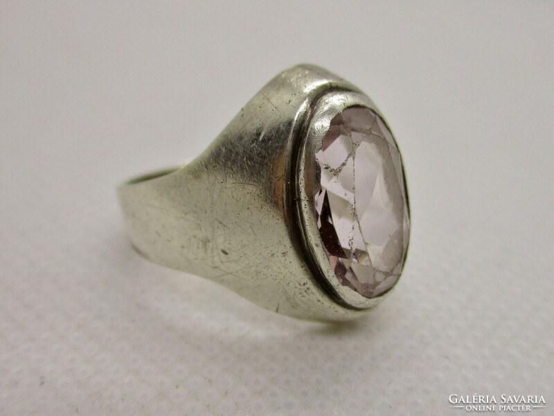 A very elegant art deco style silver ring with a large genuine amethyst stone