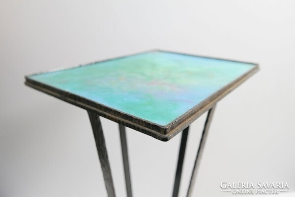 Turquoise Enamel Ceramic and Wrought Iron Planter or Side Table, 1970s - 04664