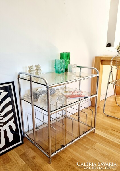 Bauhaus-style tubular frame vintage shelf, media stand