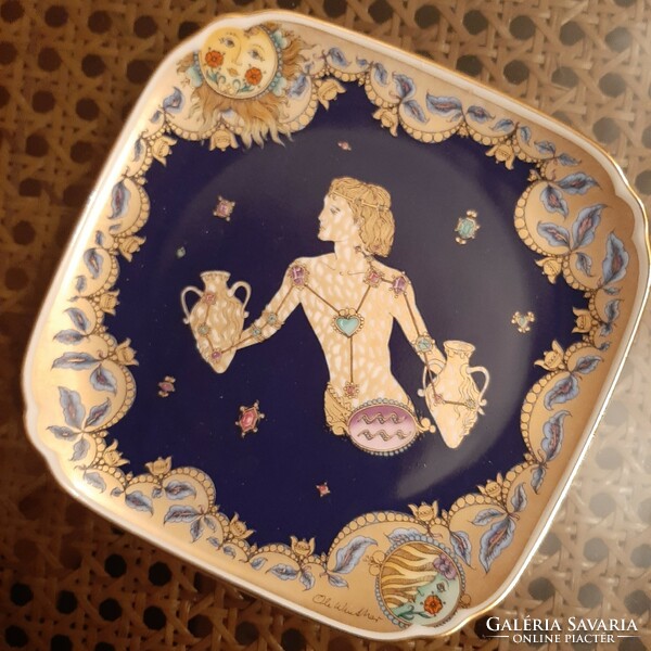 Aquarius zodiac porcelain decorative plate Ole Winther's poetic illustration