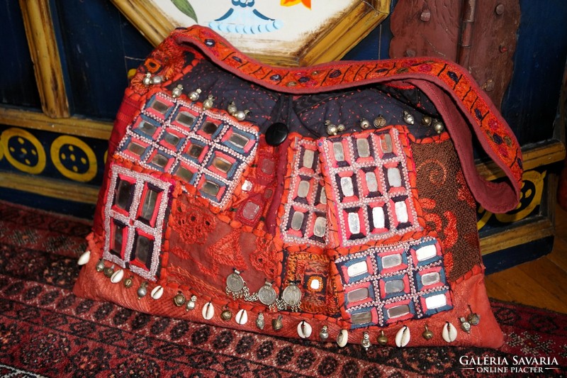 Colorful Beaded Mirror Hand Embroidered Indian Patchwork Double Sided Women's Shoulder Bag