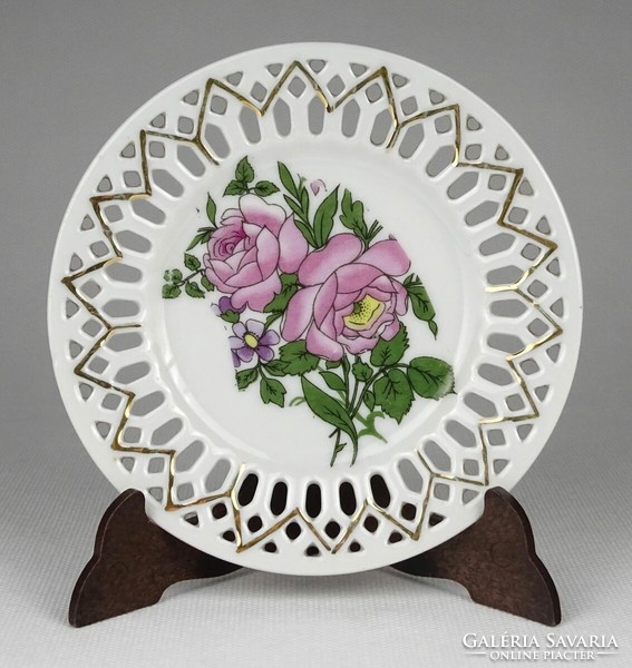 1Q010 old rose decorated victorian porcelain decorative plate with gilded openwork edge 12.5 Cm