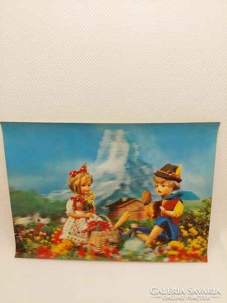 3D képeslap, mese, piknik, Jancsi és Juliska,  postatiszta (Akár INGYENES szállítással)