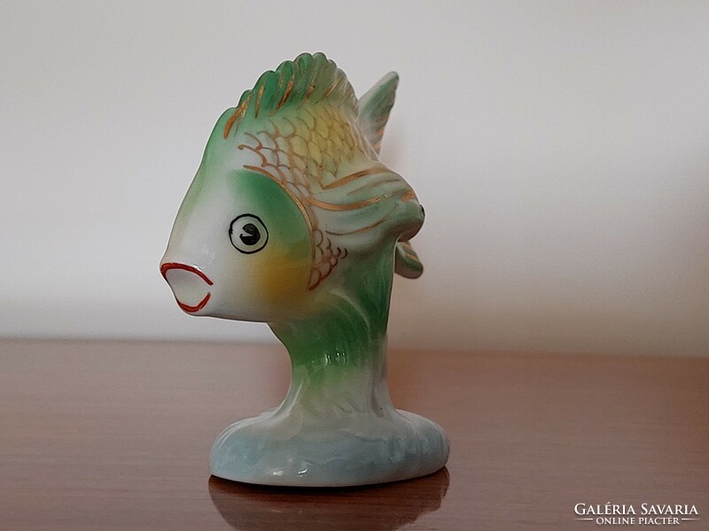 Régi Hollóházi porcelán zöld halacska ponty hal