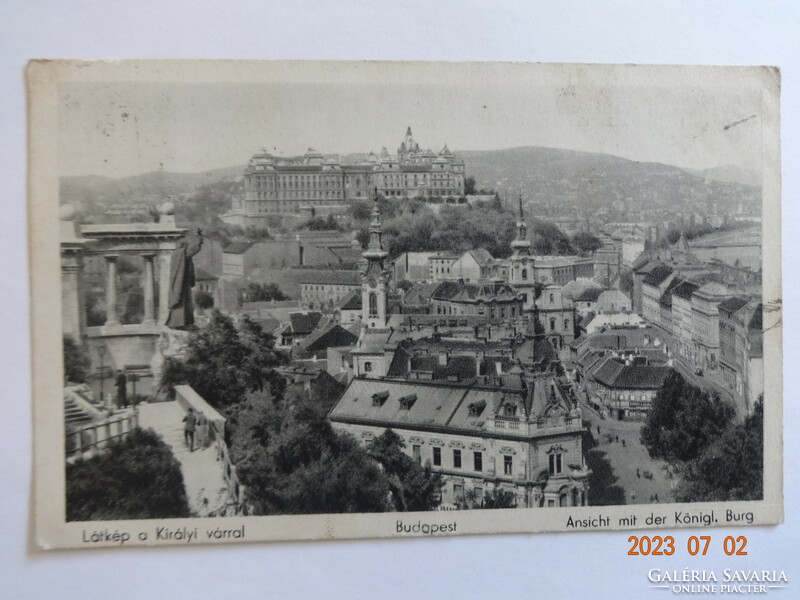 Régi képeslap: Budapest, Látkép a Királyi várral (1940)