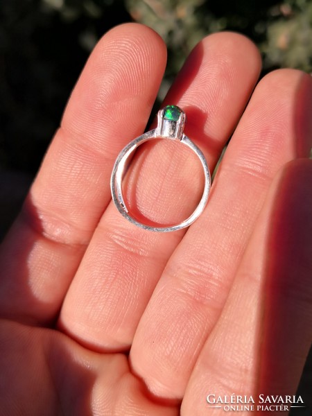 Genuine black opal stone silver ring