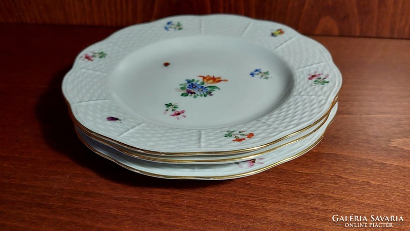 Herendi porcelán tányér 3 db. (16cm,1940)virágmintás, lepkés, bogaras