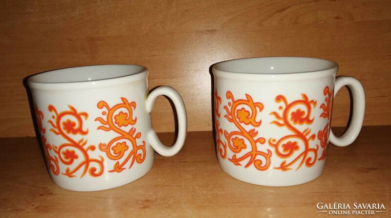 Pair of Zsolnay porcelain mugs with orange tendril pattern (po-4)