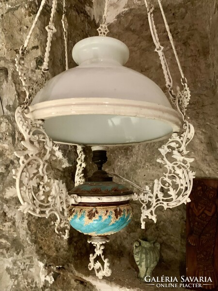 Zsolnay majolica chandelier lamp converted to electric