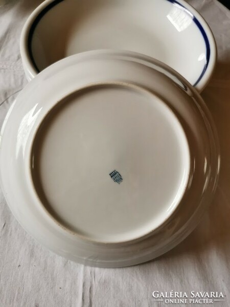 Zsolnay porcelain menzás blue striped vegetable and jelly plate