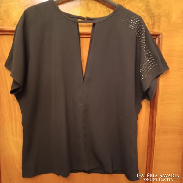 Zara black braided casual top, tunic, with a delicate glitter appliqué on one shoulder