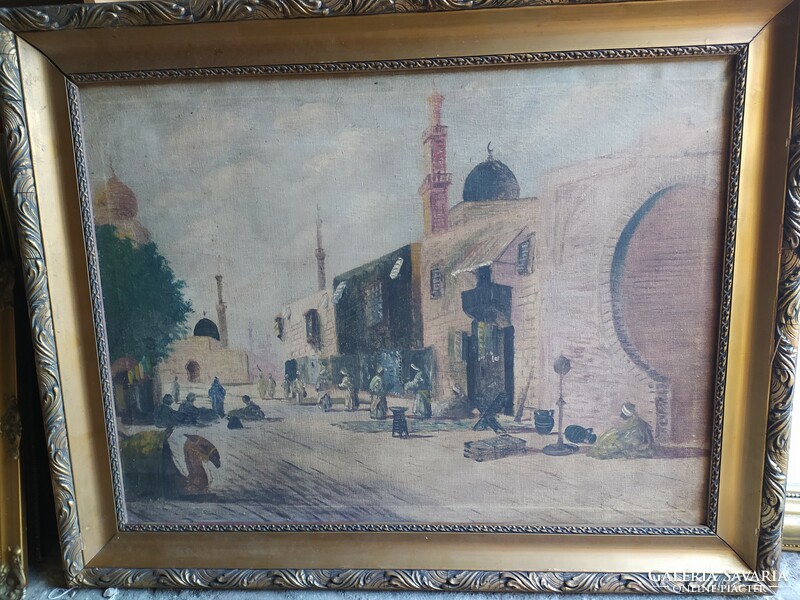 István Bácskay: Tunisian street oil canvas painting, flawless, marked, 94 x 74 cm