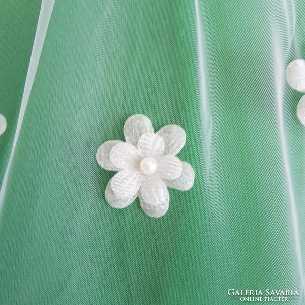 ÚJ, kézzel készített, 1 rétegű, 3D-s virág díszes EKRÜ MINI menyasszonyi fátyol (52.2)
