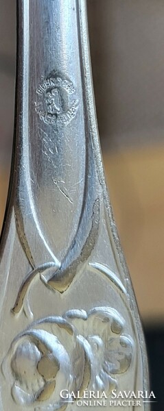 2db ezüstözött alpakka villa K. M. monogrammal evőeszköz szedővilla
