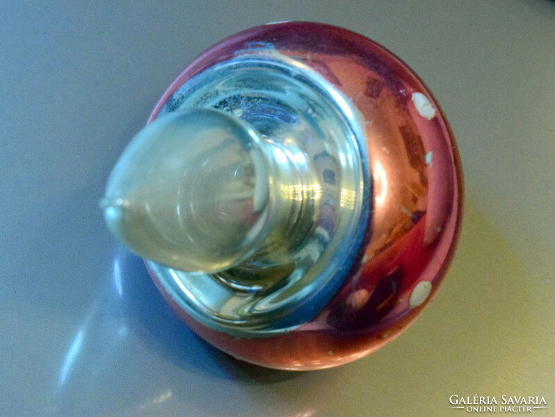 Régi nagyméretű  üveg gomba karácsonyfadísz  8 x 5,5 cm + függesztő