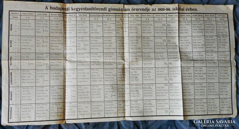 The large-scale curriculum of the Order of Grace grammar school 1933/34 (Piarist grammar school. Budapest)