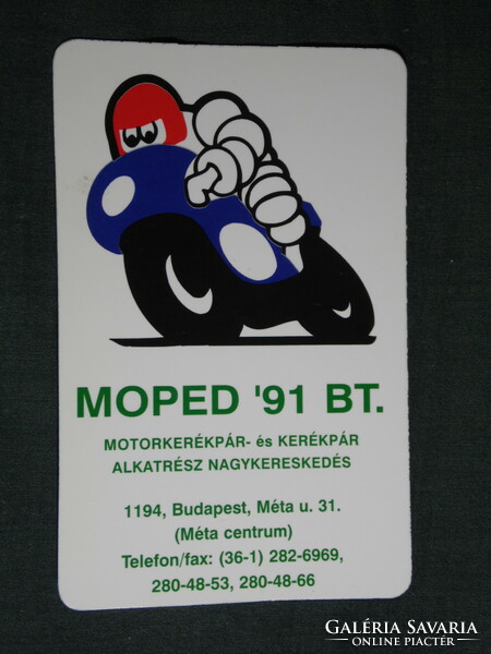 Kártyanaptár, Moped 91 Bt, motorkerékpár, kerékpár alkatrész üzlet, Budapest, grafikai,  1997,   (5)