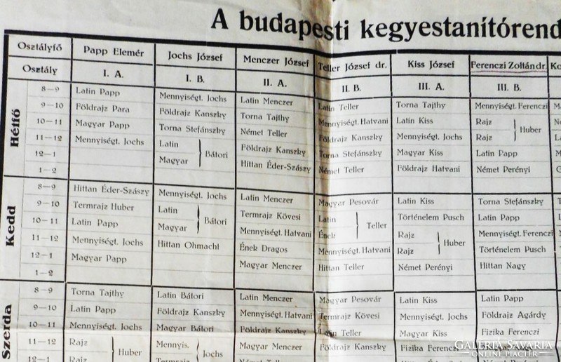 The large-scale curriculum of the Order of Grace grammar school 1933/34 (Piarist grammar school. Budapest)