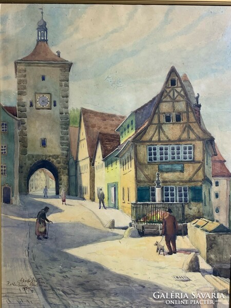 Erik Schobert's watercolor Rothenburg 1939. 60 X 44 cm. 0282