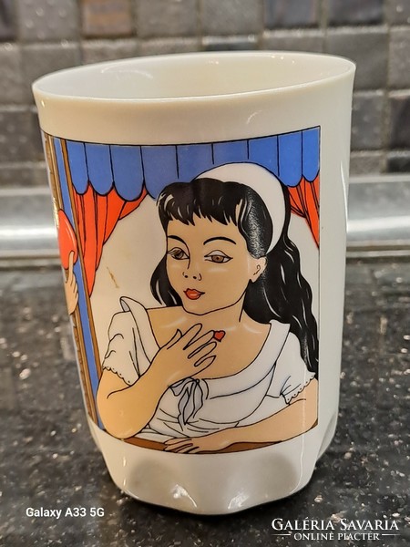 Zsolnay porcelain children's glass mug snow white scene