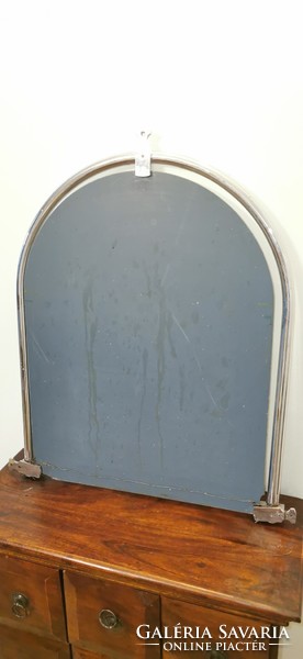Art deco, bauhaus tubular frame, arched, nickel-plated copper mirror