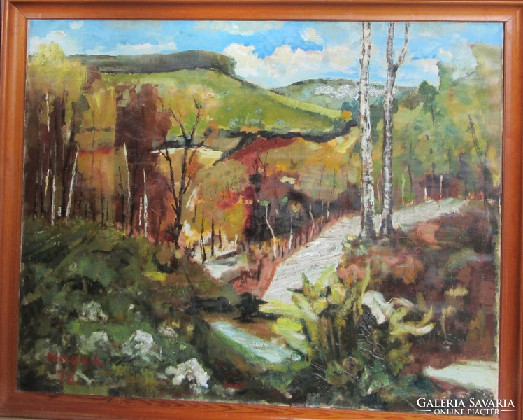 Contemporary oil painting landscape, labeled, canvas, 119 x 89 cm, 100.5 x 80.5 Cm