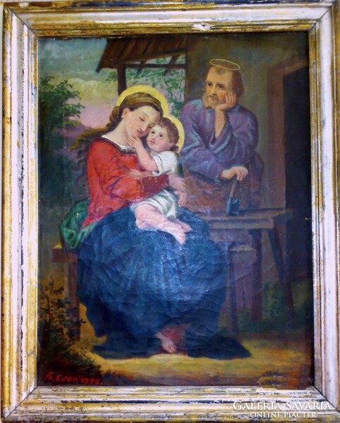 Franz eder Holy Family, antique painting, 1872. Xix. The work of a 19th-century Dutch artist