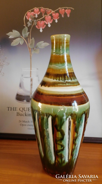 Retro iparművész kerámia váza földszínekkel 37.5 cm