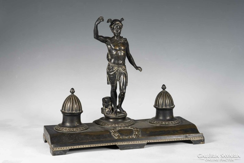 Antique inkstand with the figure of Hermes in the middle