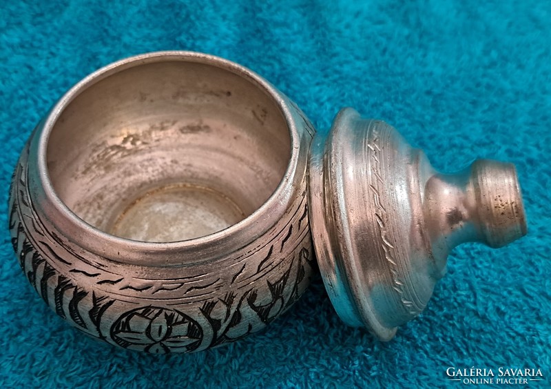 Old silver metal sugar bowl, oriental bonbonier (m4409)