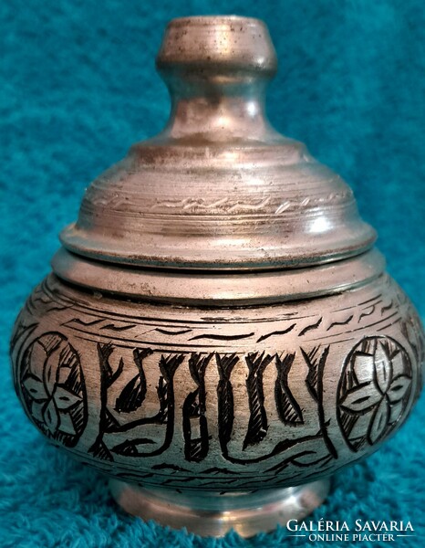 Old silver metal sugar bowl, oriental bonbonier (m4409)