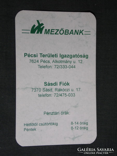 Kártyanaptár, Mezőbank Pécs, Sásdi fiók ,  1997,   (5)