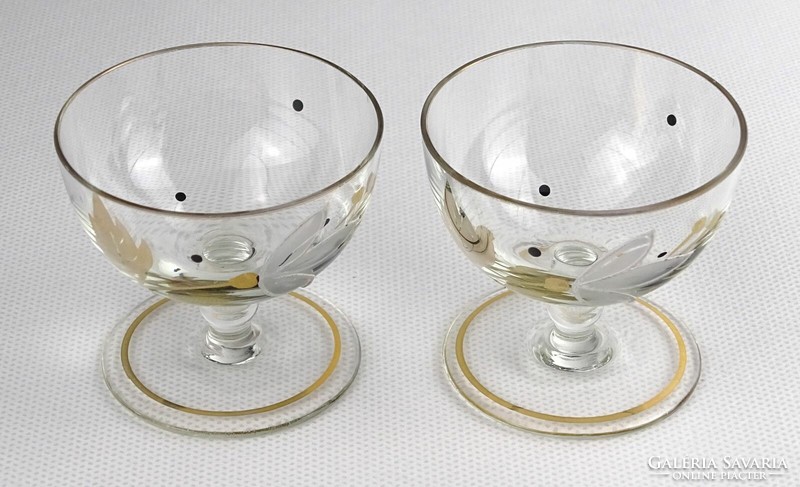 1Q056 pair of old hand-painted glass brandy glasses with flower decoration