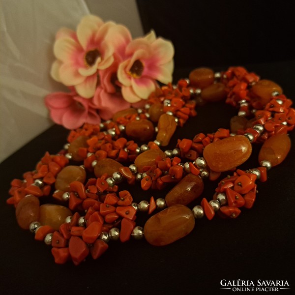 Coral and agate handmade necklaces 150 cm