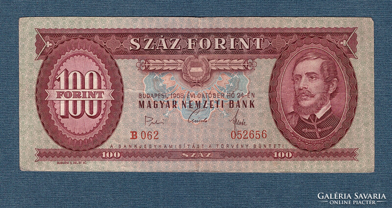 100 HUF 1968 vf with the large signature of László