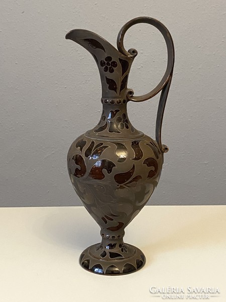 Imre Szabó mezőtúr antique folk brown ceramic jug with handle 38 cm